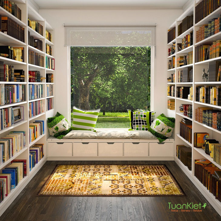 Phòng ngủ kết hợp không gian đọc sách tuyệt vời 
