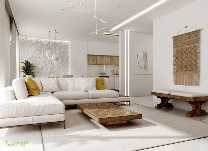 Thảm trải sàn trở thành điểm nhấn cho không gian phòng khách